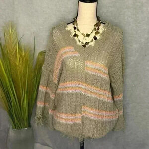 POL Small Distressed Color Block Pullover Hobo Beach Inspired Knit Top